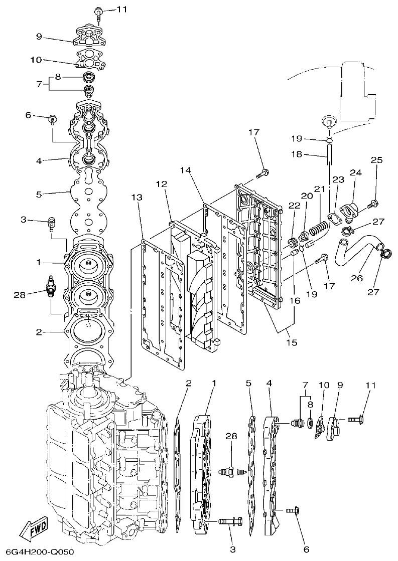 Yamaha 150AET, 200AET, L150AET, L200AET CYLINDER & CRANKCASE 2 parts diagram